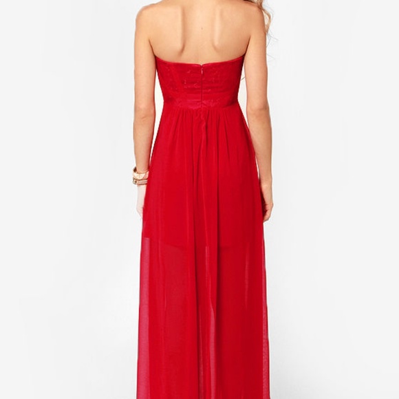 Aryn K Strapless Red Maxi Gown Wedding Dress M - Picture 4 of 8